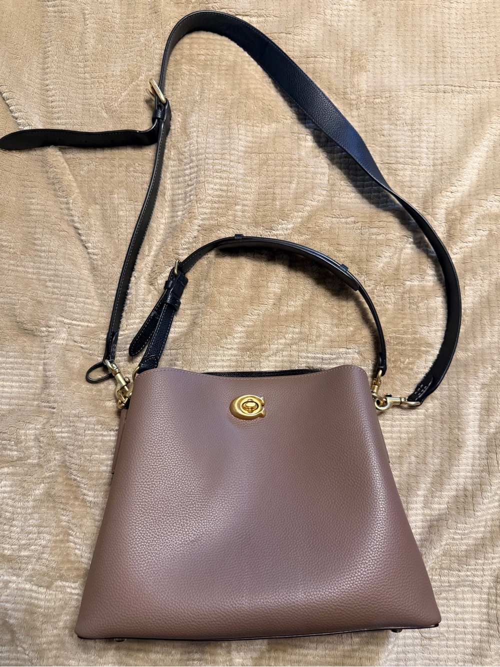 Coach Pebble Leather Shoulder Bag with Black Strap and Gold Hardware